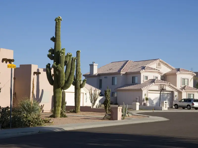 paul mikhail realtor queen creek az desert home exterior with cactus and southwestern design