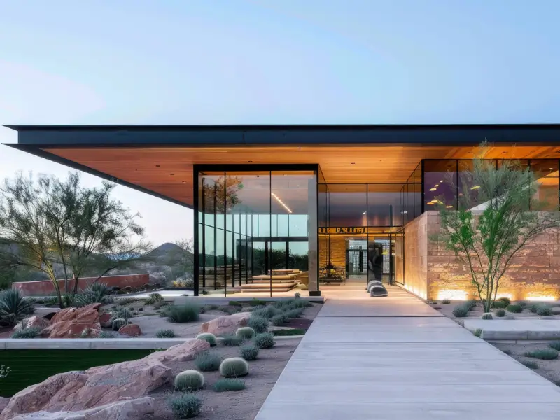 paul mikhail realtor queen creek az contemporary house with clean lines and landscaped desert yard