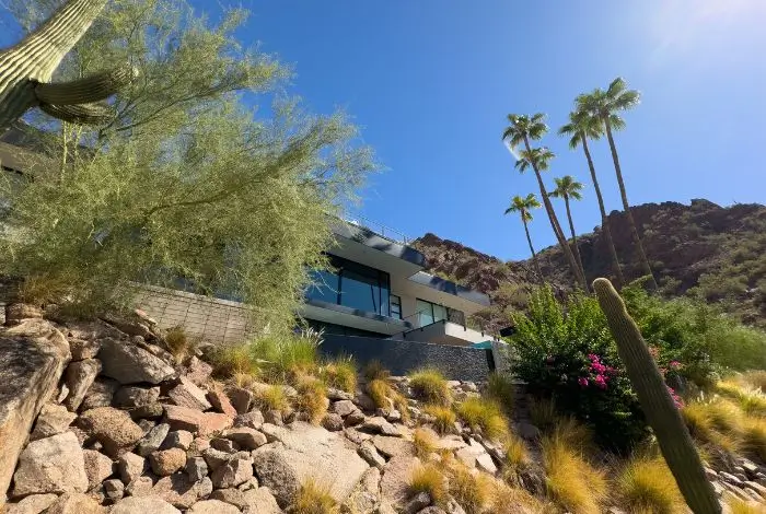 east valley az communities Paradise Valley luxury hillside home with desert landscaping