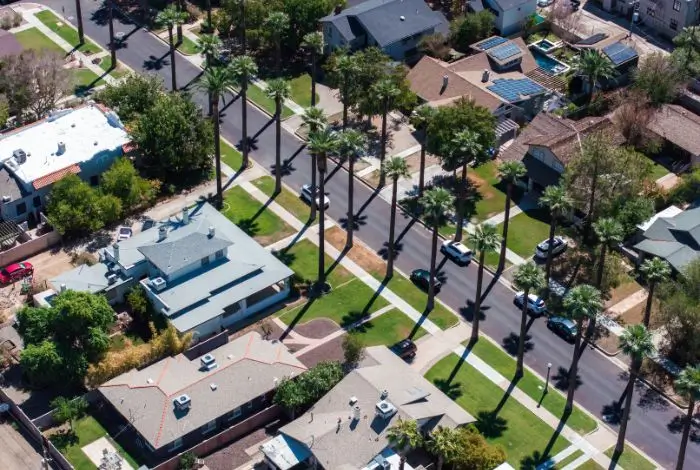 east valley az communities Phoenix suburban homes with greenery and city layout